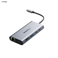 Hub Usb C 10 in 1 untuk PC Port USB, Hub Usb Expander adaptor pengisian, stasiun Dok Laptop dengan Usb 3.0 Rj45