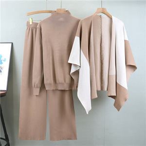 QDZ CH Dames Casual Tweedelig Gebreid <span class=keywords><strong>Lounge</strong></span> Sweater Set Effen Patroon Gewassen Techniek Formele Stijl voor Herfstseizoen - Product Image 3