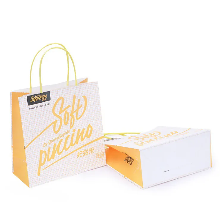 공장 자연 노란색 크래프트 종이 휴대용 과자 포장 브랜드 쇼핑 가방 종이