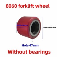 Roue de chariot élévateur hydraulique à fourche avant en polyuréthane rouge avec noyau en fer PU de 3 tonnes, fabriquée en Chine continentale