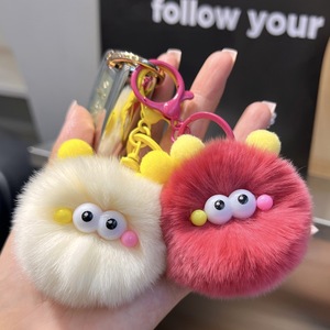 סיטוני אמיתי ארנב פרווה קטיף שרשרת מפתח בובה חמודה כדור פחם כדור פטום pom pom keycharts - Product Image 2