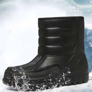 รองเท้าบูทหิมะหนาสำหรับฤดูหนาว, รองเท้าบูทกันน้ำสำหรับตกปลาสำหรับผู้ชายพร้อมขนกำมะหยี่และพื้นหนา, รองเท้าผ้าฝ้ายอุ่น - Product Image 6