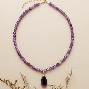 Collar de cuentas de amatistas naturales, collar con colgante de piedra en forma de gota de agua grande, gargantilla de cristal de gema morada, regalo de joyería para mujeres y niñas - Product Image 3