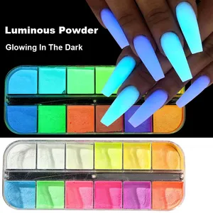2 cajas de pigmento de uñas arcoíris que brillan en la oscuridad, polvo colorido de fósforo, brillo cromado, degradado, decoración de uñas - Product Image 4