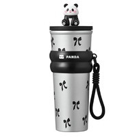 Bouteille isotherme HY7 Panda Cup 700ml mignonne avec paille, gourde en acier inoxydable avec housse, tasse de voiture