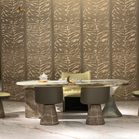 Chaise de salle à manger en acier inoxydable de design italien, table console moderne en métal pour restaurant et villa, ensemble table à manger avec plateau en marbre