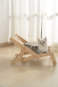 Chaise-lit pour animaux de compagnie pliable d'intérieur avec griffoir remplaçable en sisal, cadre en bois réglable sur trois niveaux - Product Image 3