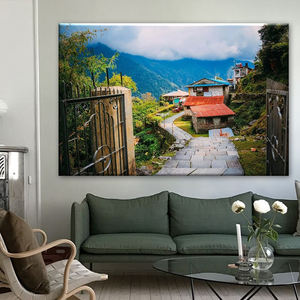 Impression sur toile Village de montagne de l'Himalaya - Chemin en <span class=keywords><strong>pierre</strong></span>, entrée, art mural pittoresque pour la décoration de la maison - Product Image 3