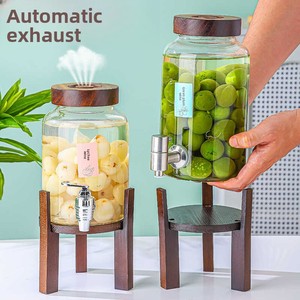 Bocal de Fermentation en Verre Borosilicate, Distributeur Automatique de Boissons avec Couvercle en Bois et Robinet pour Vin de Prune et Kombucha - Product Image 2