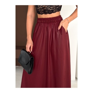 Women's Long Tan Leather Look Shiny Lacquer Skirt With Pockets 95 Cm <b>Hijab</b> Suitable - Product Image 3