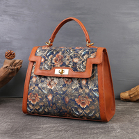 Sac à main vintage à motif floral, sac à bandoulière en cuir de vachette pour femme, idéal pour les trajets quotidiens