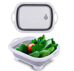 Multifunction 3 in 1 Camping and Kitchen Container Plastic Foldable Cutting Board with Veggies Fruits Washing Draining Basket