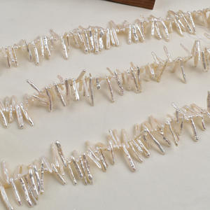 Collier de perles blanches baroques 4*25mm Perles d'eau douce naturelles Trou latéral Signe de dent Perles en vrac Accessoires de bricolage - Product Image 2