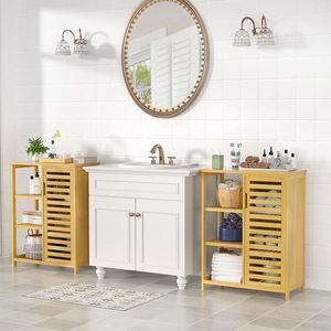 Serviette <span class=keywords><strong>de</strong></span> toilette latérale autoportante organisateur armoire commode avec porte <span class=keywords><strong>salle</strong></span> <span class=keywords><strong>de</strong></span> <span class=keywords><strong>bain</strong></span> armoire rangement <span class=keywords><strong>bambou</strong></span> cuisine accessoires naturel - Product Image 5
