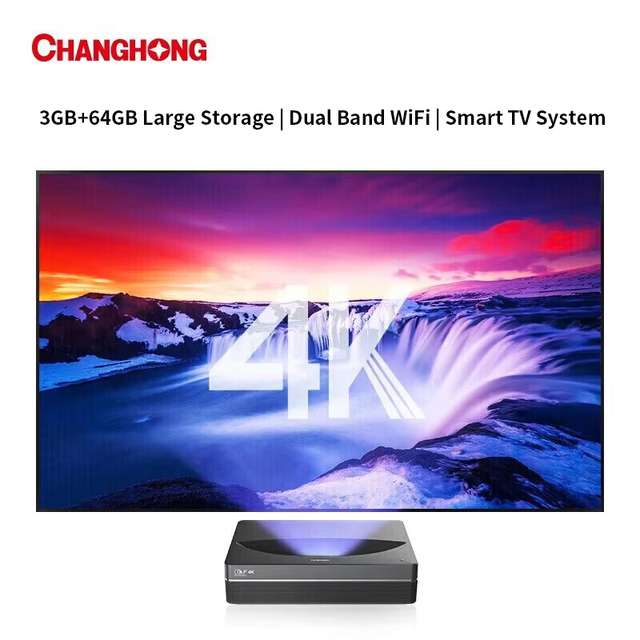 CHANGHONG DC90A 4K UHD Ultra-Clear Laser Projector, 4500 Lumens, Home Theater, Intelligent Eye Protection, 3GB+64GB,Android 8.0