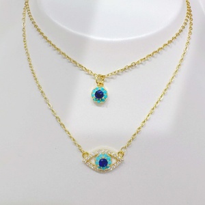 custom plata 925 sterling silver eye heart Turquoise necklace women bow Trendy 18k Gold Plated enamel fashion Pendant Necklaces - Product Image 5