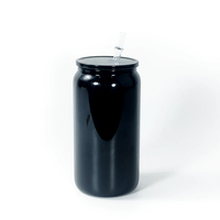Nouvel Arrivage – Vente en Gros : Canette de Bière Noire en Verre de 16 oz pour Halloween avec Paille en Plastique et Couvercles Noirs pour Impression UV DTF