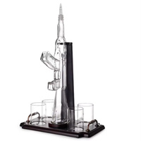 Ensemble de carafe à whisky en verre AK47 avec plateau en pin et quatre verres pour hôtel, restaurant, bar