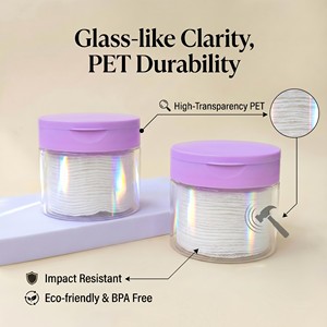 Pot cosmétique PET 300 ml à large ouverture, vide, recyclable, avec couvercle à clapet, pour tampons démaquillants bio de boutique - Product Image 2