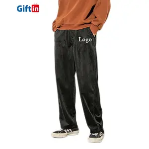 Erkekler özel Logo temel Unisex 4 cep Sweatpants moda siyah pamuk Hip Hop pantolon Vintage kadife Joggers
