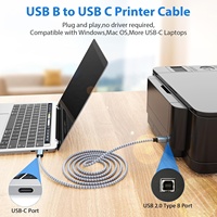 Cable USB 2.0 Tipo B Macho a USB Tipo C Macho de 0.5m 1m 2m para Impresora y Escáner, con Conductor de Cobre Puro y Revestimiento de Nailon Trenzado