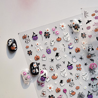5D Halloween fleur ongle autocollant 6*8cm tête de citrouille en relief ongle autocollant gothique fantôme crâne araignée décalcomanies tatouage décorations
