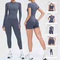 Ensemble de yoga personnalisé avec logo, soutien-gorge de sport sans couture uni pour femme, haut de yoga, ensemble 2 pièces, leggings de sport taille haute pour femme, effet push-up