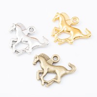 Pendentif Cheval Tressé en Alliage de Zinc, Tons Argent Vieilli, Bronze et Or, pour Rosette Équestre