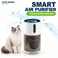 Purificateur d'air pour poils d'animaux avec chambre de collecte des poils visible, 4 vitesses de ventilation, minuterie, lumière d'ambiance et contrôle des odeurs