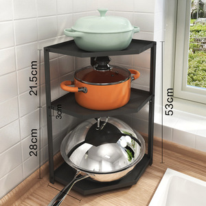 Estante de almacenamiento de cocina de <span class=keywords><strong>Metal</strong></span> multicapa, estante de fregadero de maceta de diseño Simple para el hogar con esquina triangular, unidad de almacenamiento de tres capas - Product Image 1