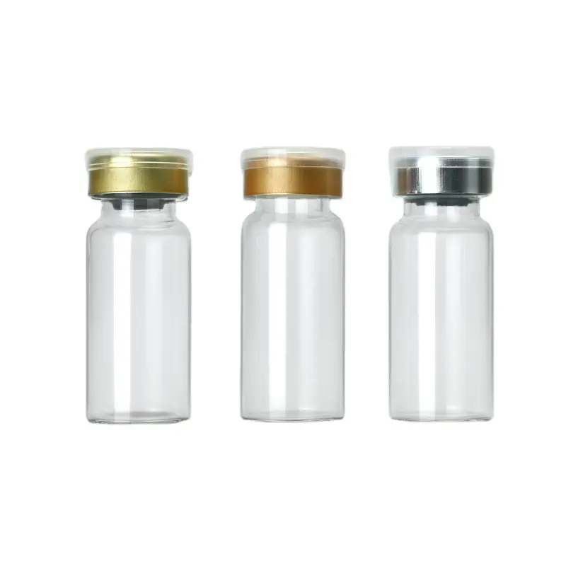 Frascos de garrafa de tubo de vidro 10ml, frascos de vidro transparente com rolha de borracha, tampa selos de crimpagem superior para injeção de líquido medicinal