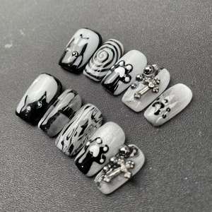 Uñas Cortas Pintadas a Mano con Elementos Circulares de Gato de Alta Calidad al Estilo de <span class=keywords><strong>Crocs</strong></span>, Reutilizables, Venta al por Mayor de Fábrica. - Product Image 2