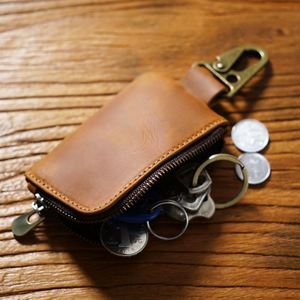 Cases Cowhide Leather Keychain <b>Men</b> Women Holder Organizer <b>Pouch</b> Split Car Wallet Housekeeper Key Case Mini Card Bag - Product Image 1