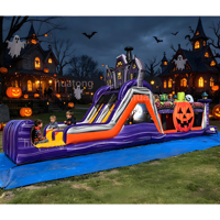 Parcours d'obstacles gonflable commercial en PVC sur le thème d'Halloween avec araignée, château gonflable géant citrouille, et combos gonflables pour fêtes
