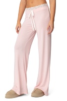 Ensemble de pyjama deux pièces pour femme avec logo personnalisé, t-shirt et pantalon large en dentelle, idéal pour la détente