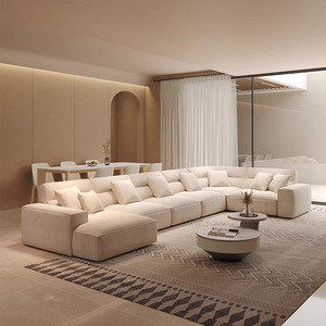 Canapé carré en tissu de style italien minimaliste, en tissu givré, à dossier haut confortable, pour salon - Product Image 1