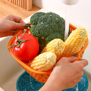 Double Layer Plastic Drain Basket Blue Yellow PP Material Versatile Fruit Vegetable Washing Kitchen <b>Colander</b> <b>Strainer</b> Set - Product Image 3