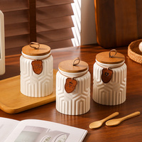 Ensemble de pots de cuisine en céramique avec couvercle en bambou, bocaux de rangement hermétiques écologiques pour épices et aliments, option de logo personnalisé