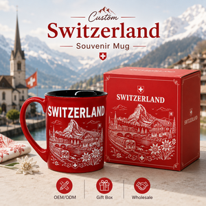 Souvenir de Suisse, Europe, Tasse à café en porcelaine fine de 11 oz, motif <span class=keywords><strong>Edelweiss</strong></span> et train alpin, personnalisable OEM ODM - Product Image 1