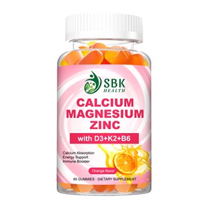 Gummies Calcium Magnésium Zinc D3 K2 B6 saveur Orange, 60 unités, Complément Alimentaire, Meilleures Ventes - Product Image 1