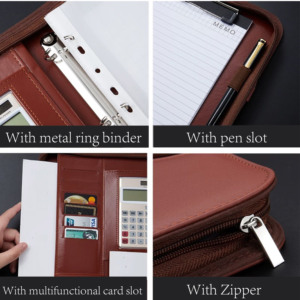 Zakelijke Bestandsmap Aangepast Logo 12-cijferige Rekenmachine Organizer Transparante Tas <span class=keywords><strong>A4</strong></span> Kladblok Pu Lederen Rits Portfolio Aktetas - Product Image 5