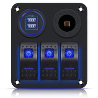 Chargeur double prise USB étanche 12-24V 3.1A avec panneau de commande à 3 interrupteurs à bascule en aluminium ON/OFF