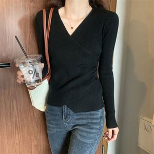 Fashion <b>Top</b> for Women Slim Thin <b>Cross</b> V-Neck <b>Tops</b> Gentle Wind Bottoming New Irregular Knit Acrylic Embroidery Sweater - Product Image 6