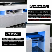 Table basse TV moderne en bois avec miroir plasma et éclairage LED, finition blanc brillant, pour salon