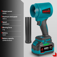 Souffleur Électrique Turbo Sans Balais 300 000 tr/min Ventilateur Jet 400 m/s, Souffleur de Feuilles Portatif, Sécheur de Voiture et Dépoussiéreur pour Batterie 21V 18V