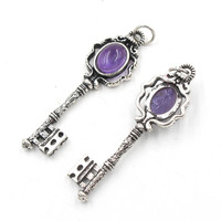 Pendentifs Clés Unisexe en Acier Inoxydable Plaqué Argent Antique avec Cristaux et Strass, Éléments Gothiques Mystérieux, Cadeau de Guérison