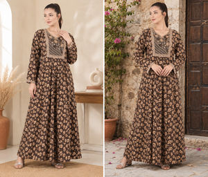 Vestido Midi de Algodón para Mujer – Cuello Bordado con Flores, Corte Holgado para Uso Casual y Nocturno - Product Image 3