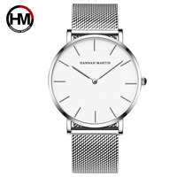 Montre à quartz de luxe personnalisée avec mouvement japonais, ultra-mince, bracelet en maille milanaise en acier inoxydable, étanche, vente en gros
