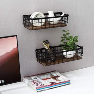 Cesta de Almacenamiento de Madera de Hierro Rectangular para Montar en la Pared con Asa, Color Quemado, Base de Madera Maciza, Cesta para Frutas, Organizador de Almacenamiento - Product Image 2