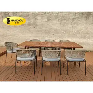 Luxury Outdoor Furniture Rope Woven Aluminum Garden Sets Balcony Patio Bistro Hotel Restaurant Dinning Table Set